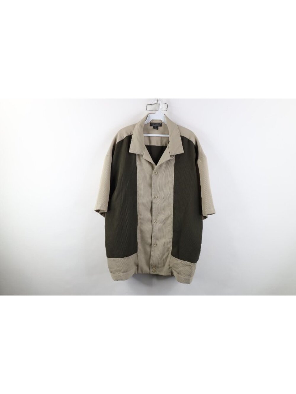 Vtg 90s Y2K Rockabilly Mens 3XL Panel Loop Collar Rayon Gabardine Button Shirt